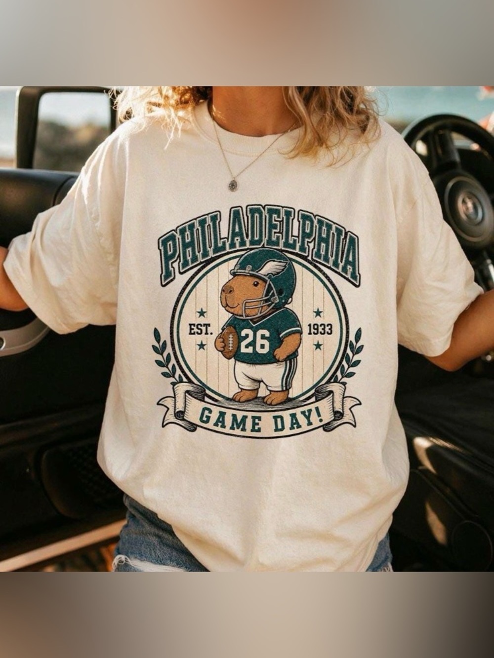 Philadelphia Capybara Football Comfort Color T-Shirt, Vintage Game Day Tee